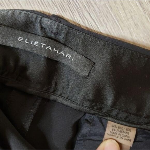 Elie Tahari Black Dress Pants Women Size 6 Silk Blend Wide Leg belt loops pocket - Picture 5 of 8